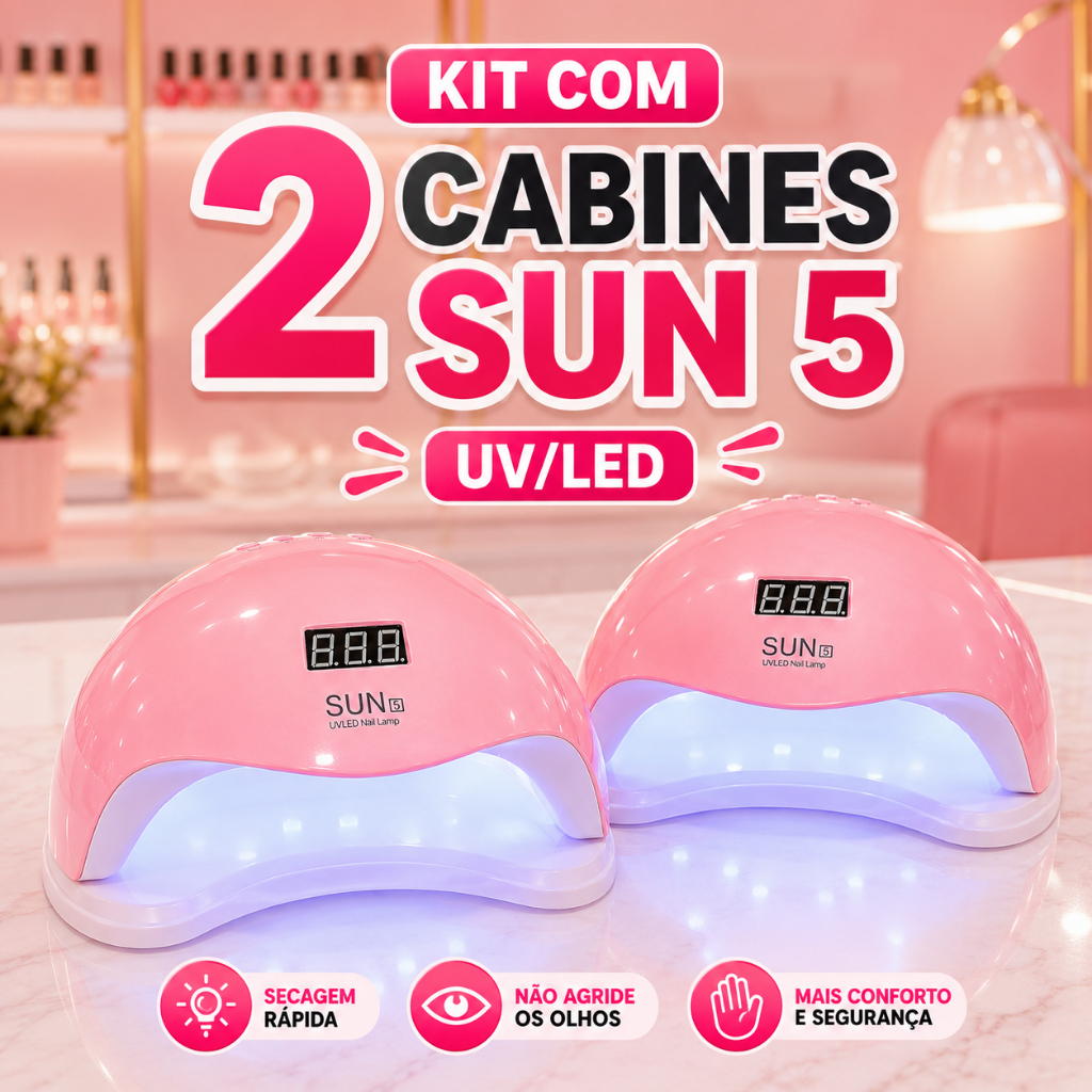 Kit 2 Cabines Sun 5 Luminária Lanterna Clip Led Uv Secagem Unha Gel
