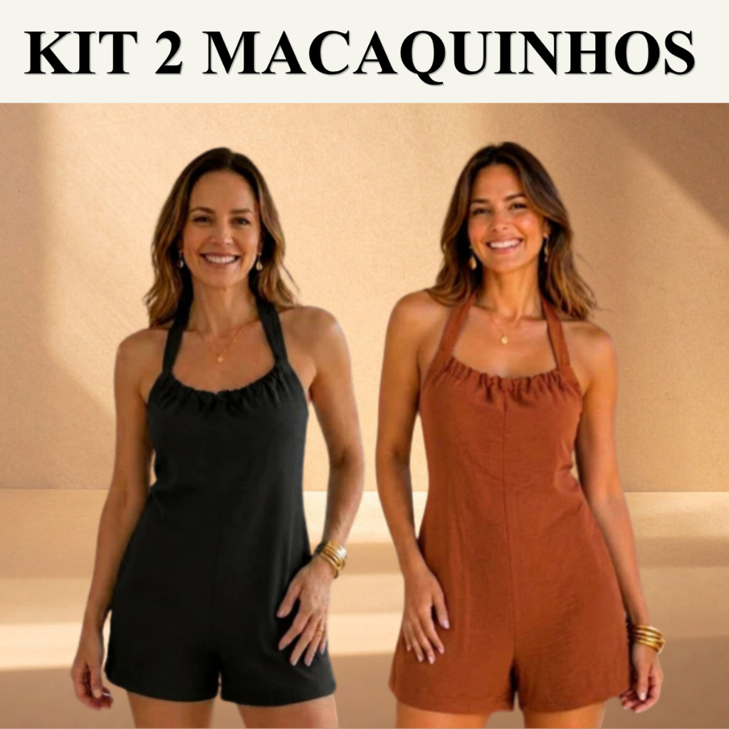 Kit 2 Macaquinho Feminino Duna Curto Ajustável Soltinho Com Alça Macacão Elegante Premium Verão