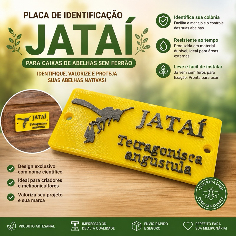 Placa Identificação Abelha Jataí | Caixa Abelha sem Ferrão | ASF