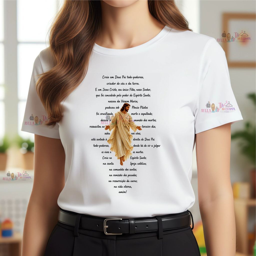 Tshirt COLORIDA Blusa feminina ORAÇÃO DO CREIO , JESUS, CATOLICA, CRISTÃ, SANTO ROSARIO, TERÇO  ,PLUS SIZE