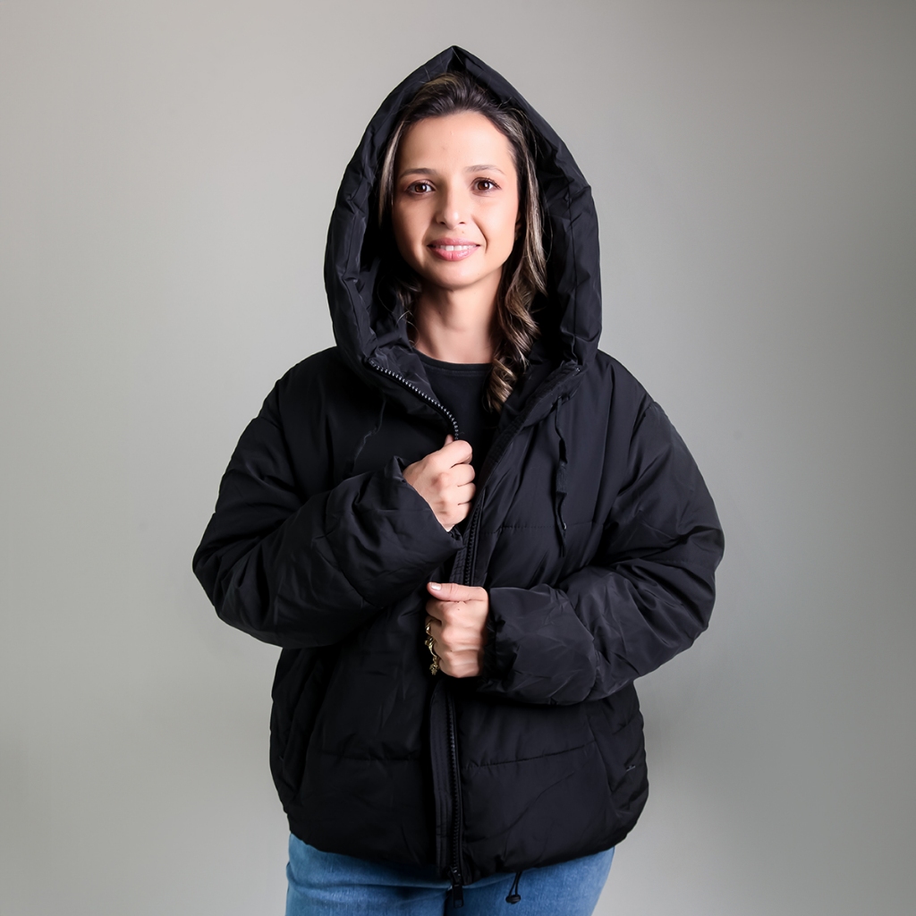 Jaqueta Puffer Feminina The Style Box Com Capuz - Forrada, Térmica, Estilosa, Cores Variadas, Leve e Confortável