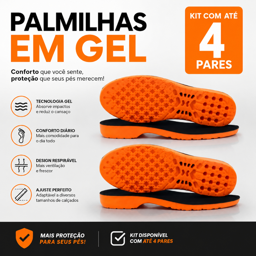 Palmilha Ortopédica Anatômica em Gel PU