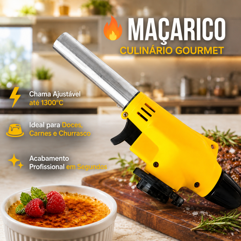 Maçarico Culinário Portátil Regulagem Gourmet Profissional Cor Amarelo