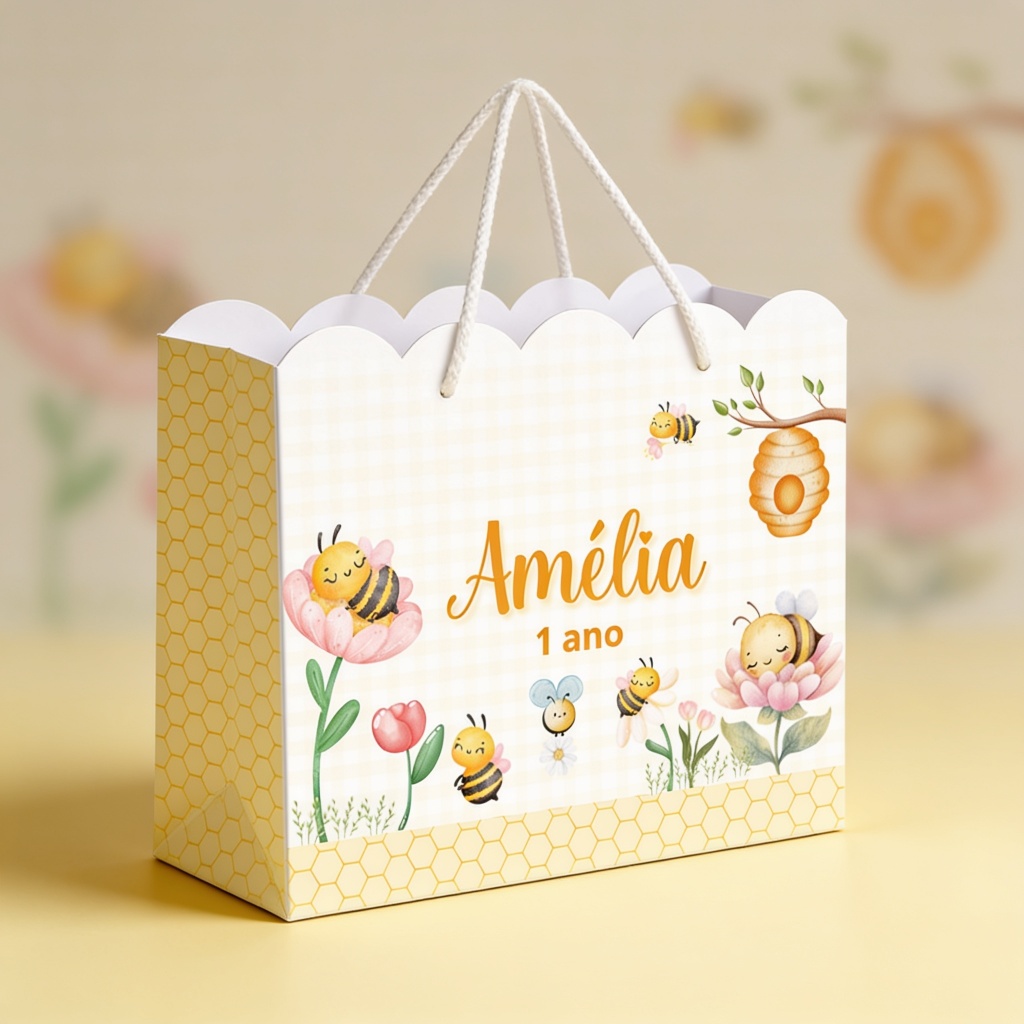 Sacolinha Abelhinha Personalizada Lembrancinha Infantil Pegue e Monte