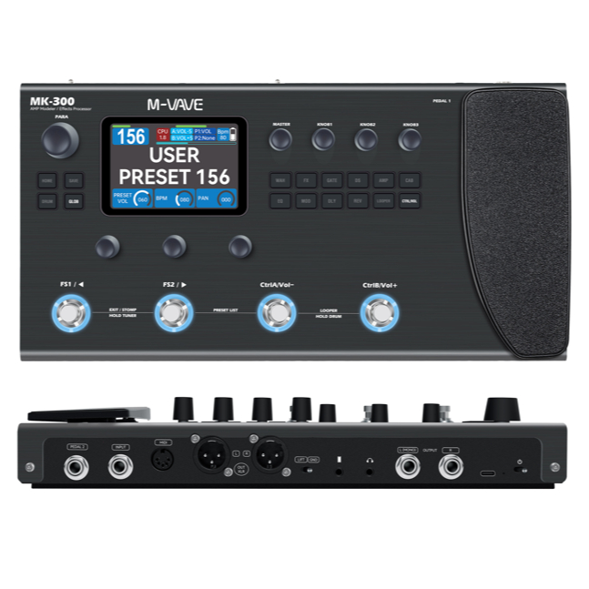 M-VAVE MK-300 Preto  Guitar Multi-Effect Processor | ANN Neural Modeling 120AMP/360FX | 10h Battery+300s Looper+128 Drum