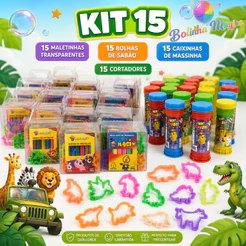 Kit 15 (Maletinha + Bolha Sabao+ Cortadores Forminha+ Massinha Modelar) Infantil Prenda Lembracinha