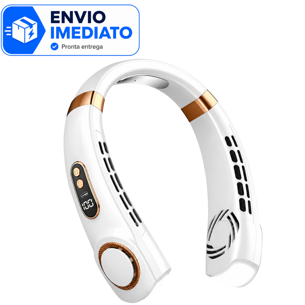 Ventilador de Pescoço Sem Hélice 5 Velocidades Recarregável LED Silencioso Portátil