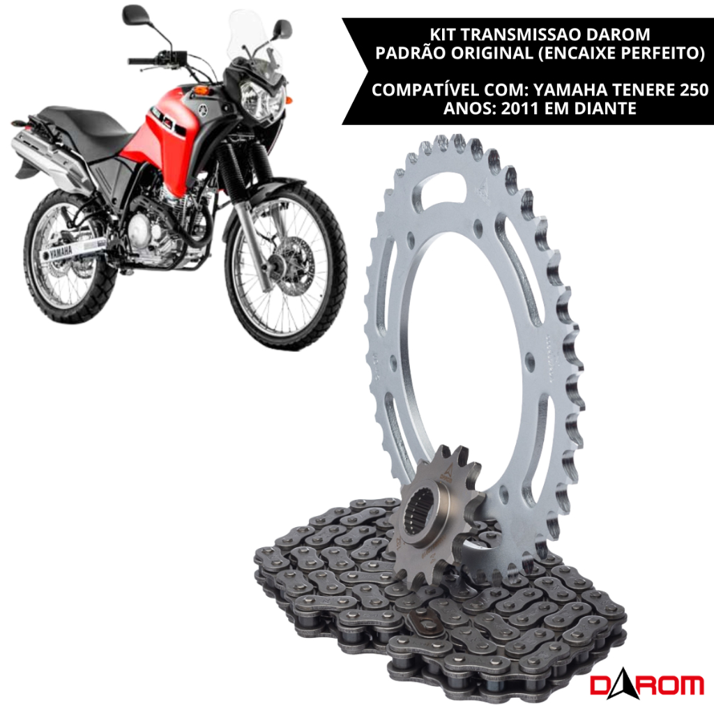 Kit Transmissão Completo XTZ 250 Lander 250 Ténéré 250 Corrente Reforçada 520H Coroa Pinhão Relação Moto Yamaha Darom