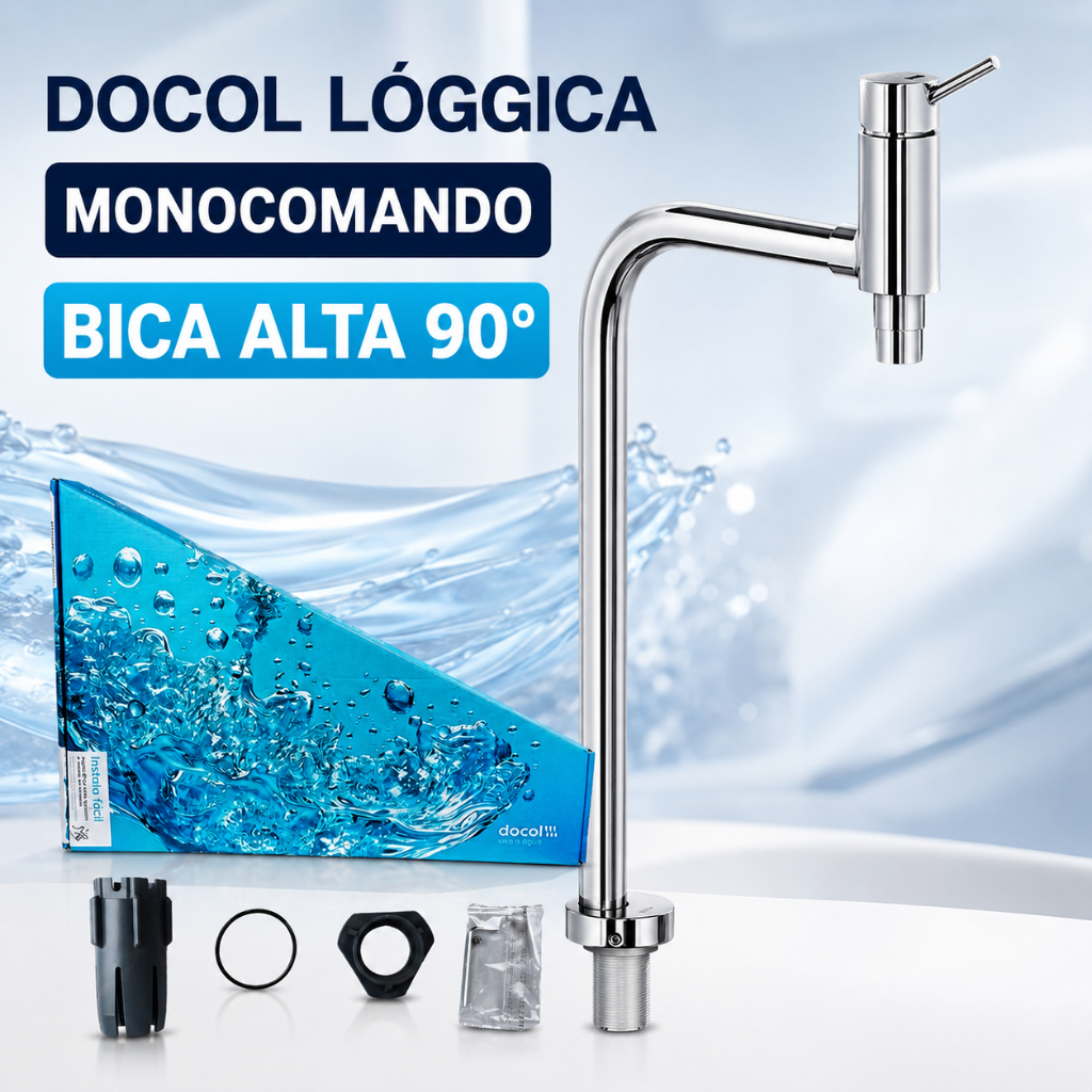 Torneira Misturador Monocomando Docol Lóggica 90005781006 Bica Alta 90° Cromado Cozinha Mesa 360°