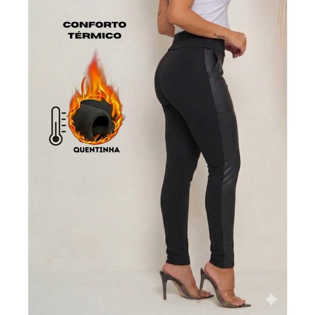 Calça Feminina Flanelada Inverno Legging Montaria Cintura Alta Com Bolso Calça Feminina Quentinha Modeladora Preta