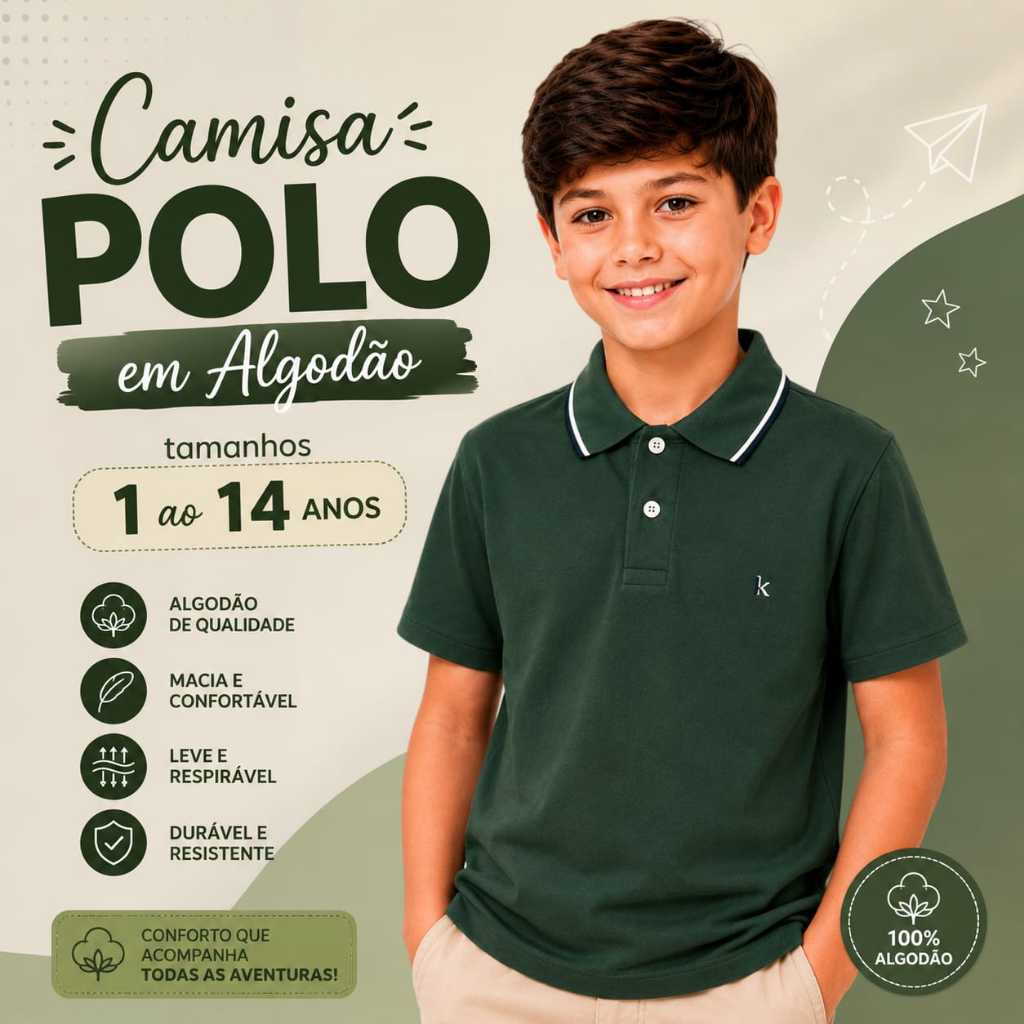 Camiseta Gola Polo Infantil 100% Algodão Varias cores Vivas Para Menino e Adolescente
