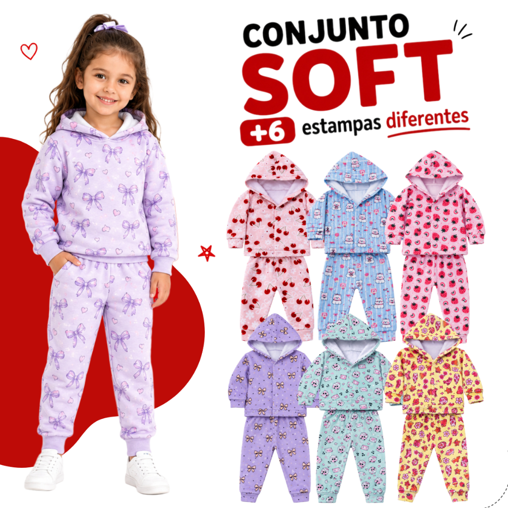 Kit 8 Peças Conjunto Soft Estampado Inverno Infantil Bebê (4 Casacos + 4 Calças)