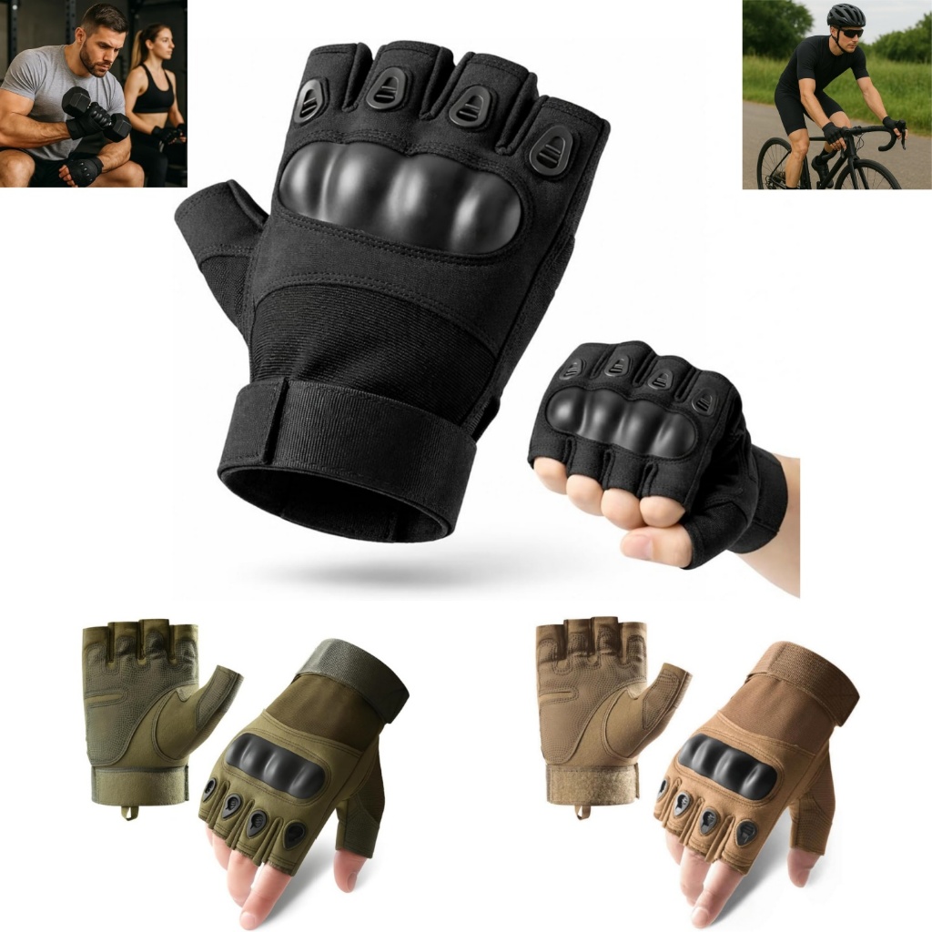 Luva Tática Militar Meio Dedo Com Proteção para Ciclismo, Trilhas e Camping