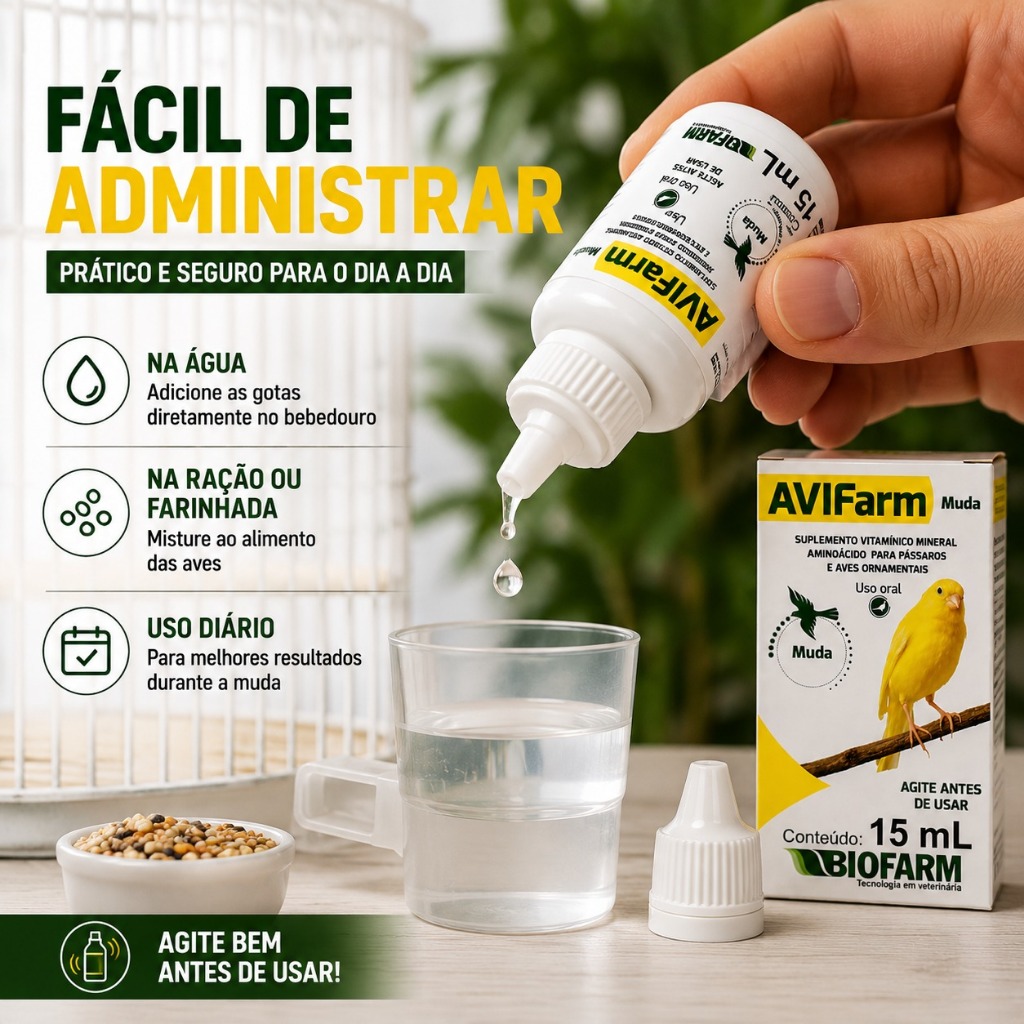 AVIFarm Muda Vitamina Para Pássaros Aves Ornamentais Troca De Penas Vitalidade 15mL Biofarm — imagem 2 de 2