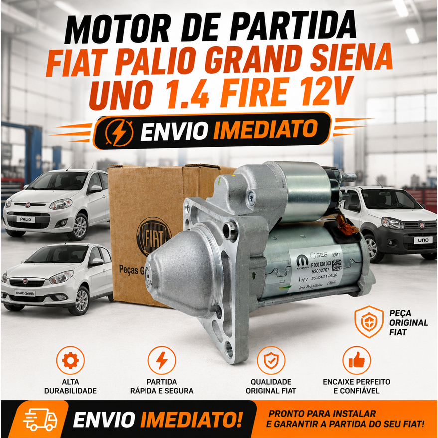Motor de Partida Fiat Palio Grand Siena Uno 1.4 Fire 12V Original 52002707 Arranque Novo