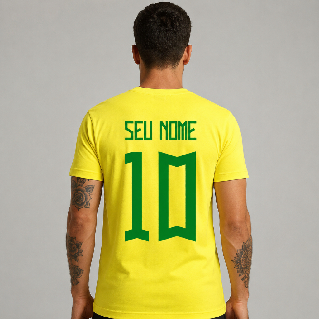 Camiseta de Criança e adulto do Brasil Com seu Nome personalizado Copa do mundo Roupa Infantil