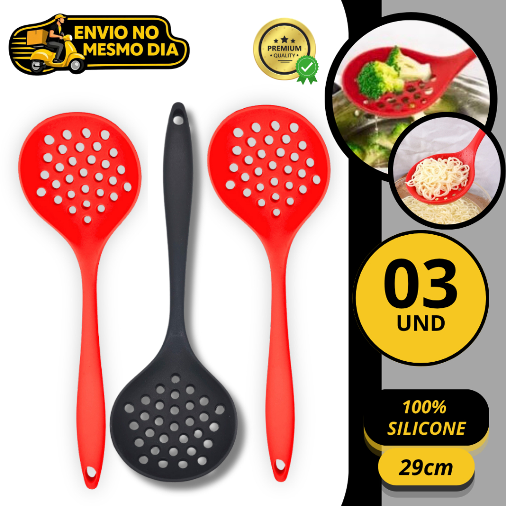 KIT 2/3/5 Escumadeira 100% Silicone Premium Antiaderente Resistente ao Calor Não Risca Panelas Utensílio de Cozinha