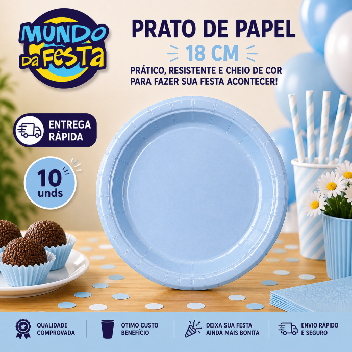 Prato de Papel Descartável Biodegradável 18 cm Festa Aniversário Decoração — imagem 2 de 2