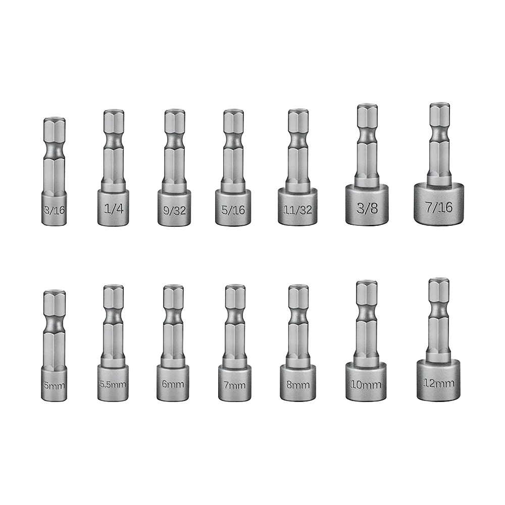 Jogo de soquetes sextavados de 14 peças, jogo de soquetes para chave de fenda, 5 a 12 mm, jogo de bits sextavados