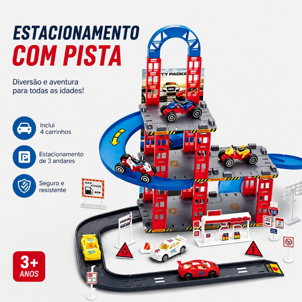 Pista Auto Posto Infantil Com 4 Carrinhos - Posto Lava Rápido