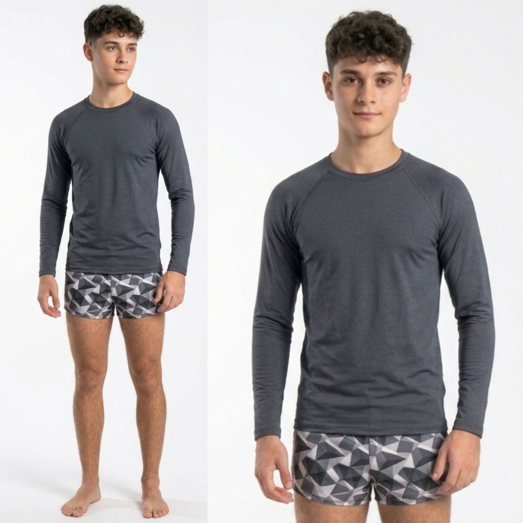 Kit Camiseta UV Manga Comprida e Sunga Com Cordão Juvenil Tamanho 10 ao 16 Estampado Liso