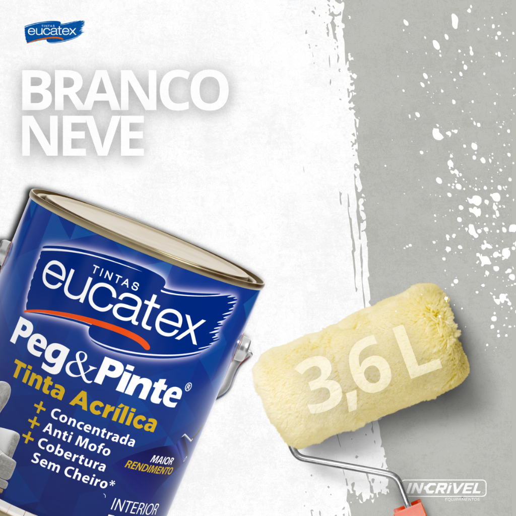 Tinta Eucatex Acrílica Branco Econômica Interna Peg E Pinte 3,6 Litros Eucatex Antimofo Sala