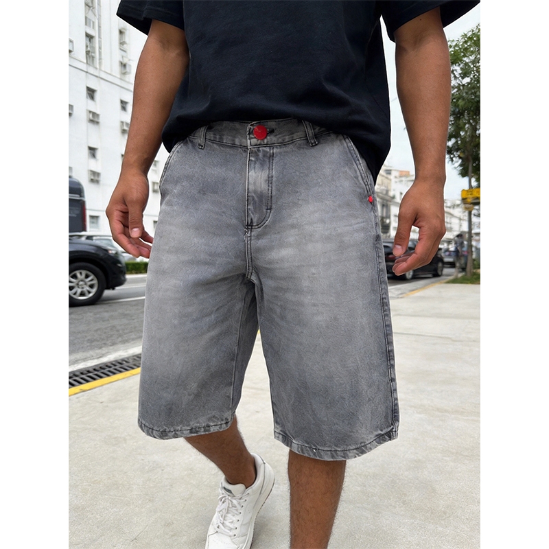 Tung Jeans Calça Jeans 3/4 Masculina Reta Solta Casual Confortável Versátil Dia a Dia