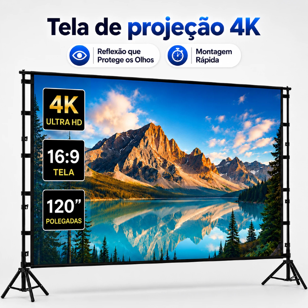 Tela do Projetor 120/100 Polegadas, Tela de Projeção Portátil 16:9 4K HD Traseira de Projeção de Filmes