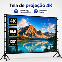 Tela do Projetor 120/100 Polegadas, Tela de Projeção Portátil 16:9 4K HD Traseira de Projeção de Filmes