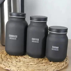 Jogo De Potes Café Açúcar E Bolachas De Vidro Preto Manhattan Hauskraft 3 Peças