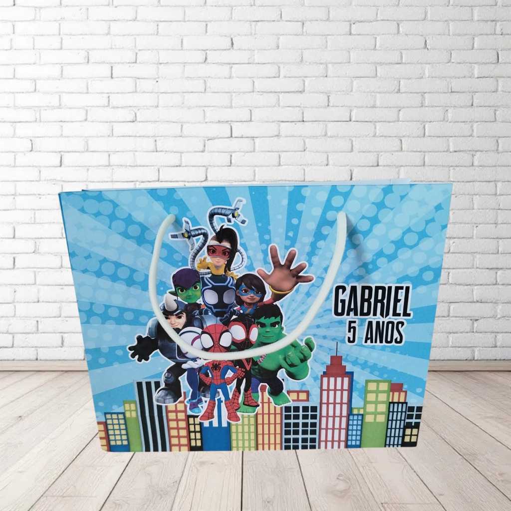 Sacolinha Spidey Personalizada | Tema Spidey e Seus Amigos Espetaculares | Lembrancinha para Festa Infantil Menino