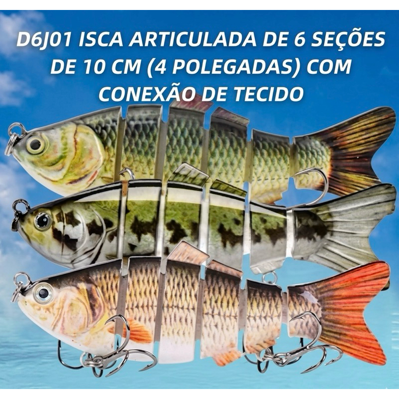 Isca Artificial Articulada 6 Seções 10cm Lambari Realista para Tucunare Traira cor chamativa isca de movimento 20 gramas