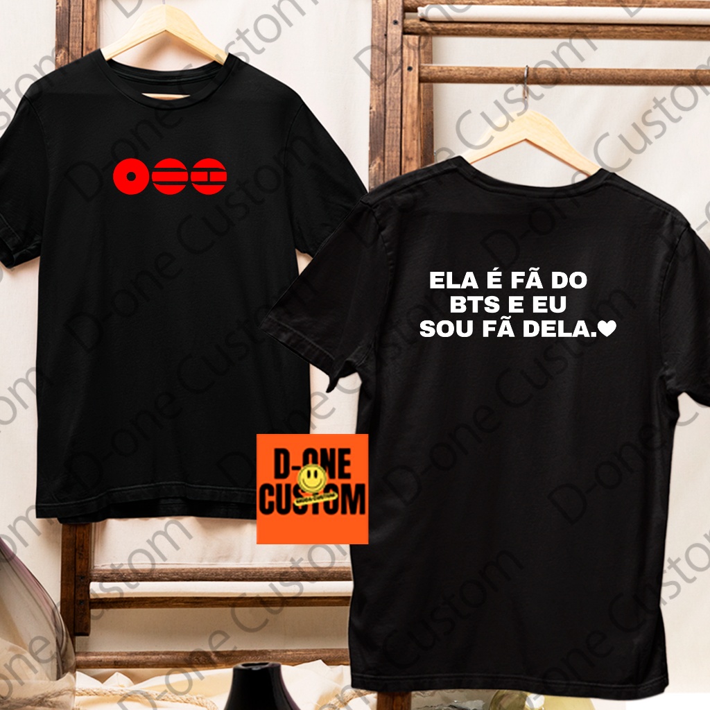 Camisa Camiseta BTS Estampa Para Show Casal Esposo Ela é Fã Do BTS e Eu Sou Fã Dela Namorada Army