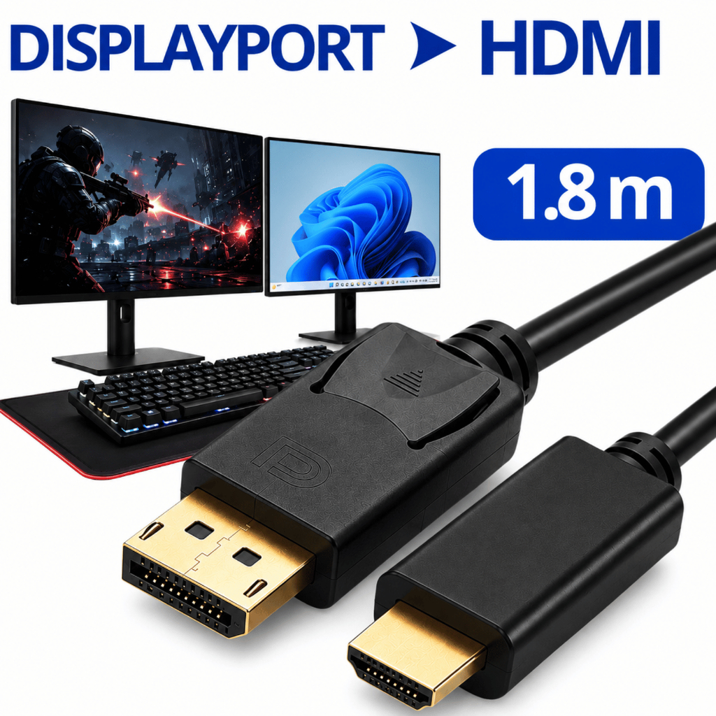 Cabo DisplayPort Para HDMI 4K 1.8m Segunda Tela Monitor TV Projetor PC Gamer Notebook