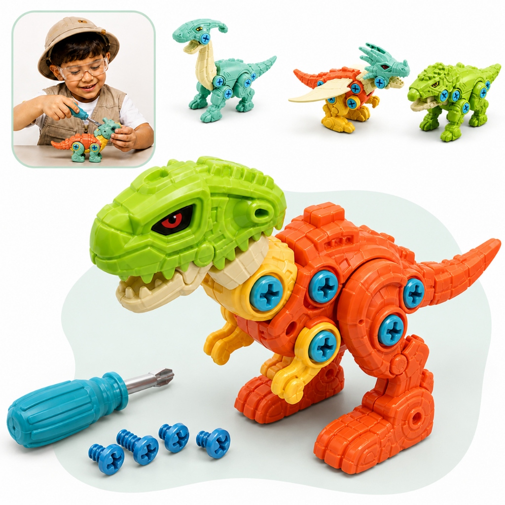 Kit 4 Dinossauros Monta Desmonta Com Chaves Ferramentas Brinquedo Educativo Infa