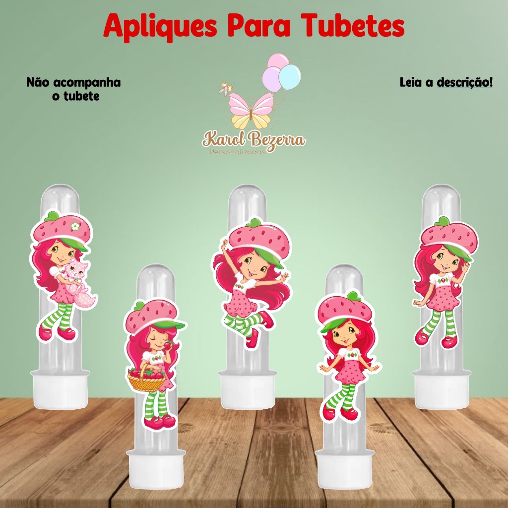 ENVIO RÁPIDO - Kit Apliques para TUBETES MORANGUINHO Lembrancinha Festa Aniversário