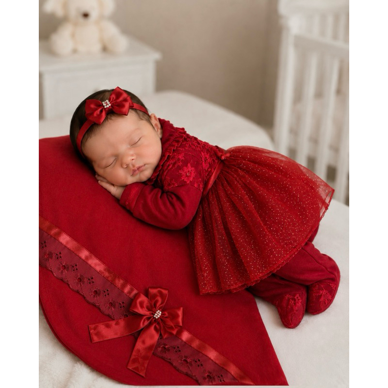 Saída de maternidade vermelha Olivia