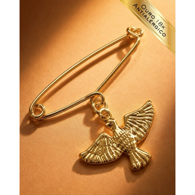 Broche Alfinete Espírito Santo Presente Enfeite de Roupa Detalhe Fé Dourado Com Embalagem