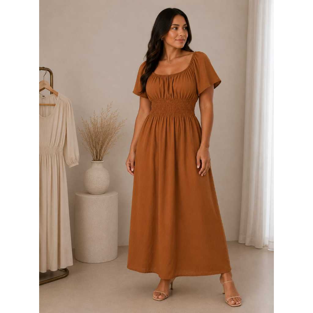 O vestido em tecido duna é a união perfeita entre elegância, conforto e praticidade.