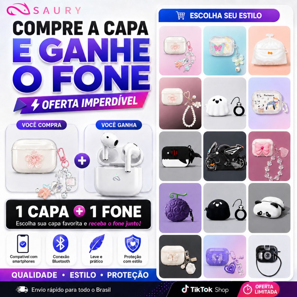 Kit SAURY Gen3 Capinha de Silicone Compatível com AirPods 3 + Fone Bluetooth Grá