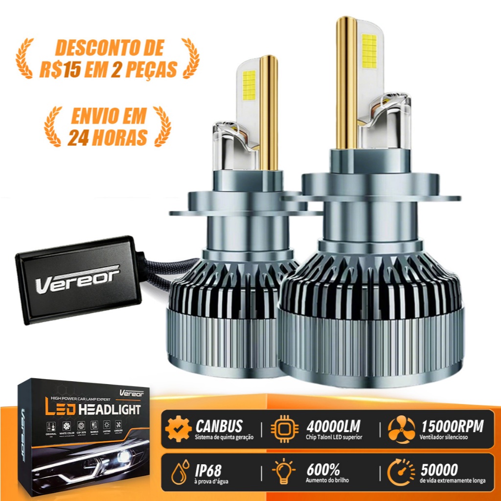 Pair of M70 Super Led Bulbs 40000LM Brightness Lumen , Potência 300W , H1 H3 H4 H7 H11,HB3/905, HB4/9006