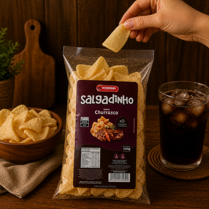 Salgadinho de Churrasco Pellet Sabor Churrasco 1KG Kit 10 Pacotes 100g Cada Schneider
