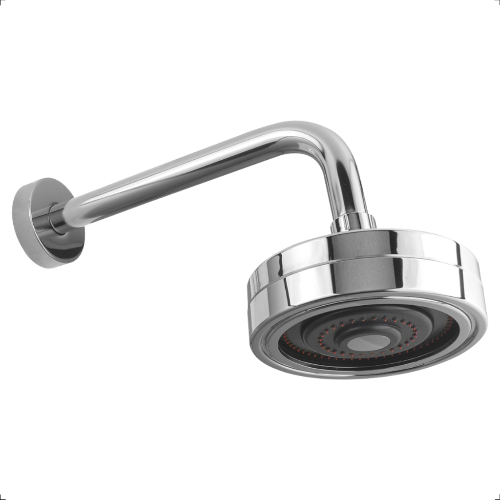 Chuveiro Ducha Articulável Gás e Solar Redondo Autolimpante Parede Inox Braço 25cm Banheiro Prateado Cromado Brilhante