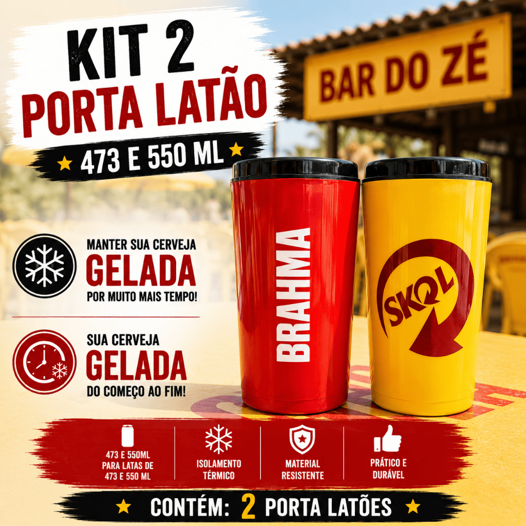 2 Suporte Cerveja 473ml Porta Latão Térmico Skol e Brahma Personalizados