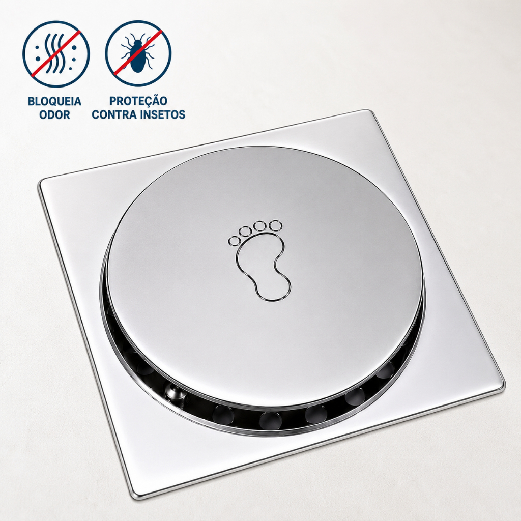 Ralo Click Inteligente Inox 10x10 Banheiro Anti Odor Veda Cheiro Lavabo Cromado Quadrado