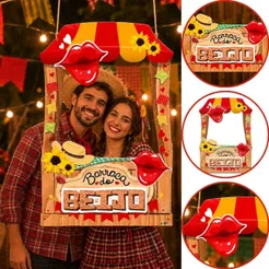 1 PLACA MOLDURA BARRACA DO BEIJO TIRAR FOTO 50x71 cm FESTA JUNINA 2026 JR jun12 (CHOCO)