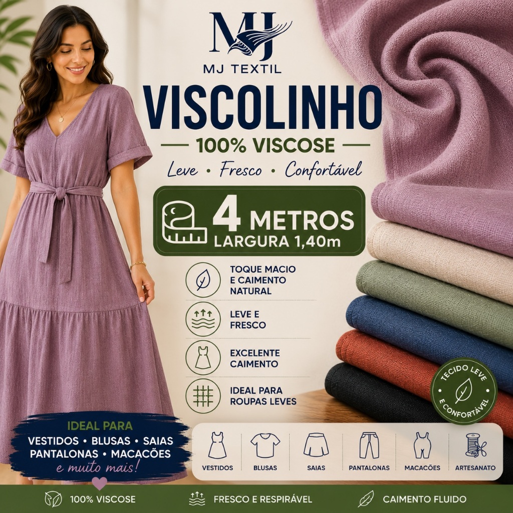 4 Metros Tecido Viscolinho 100% Viscose | Leve, Fresco e Ideal para Vestidos, Blusas e Moda Verão | 1,40m Largura