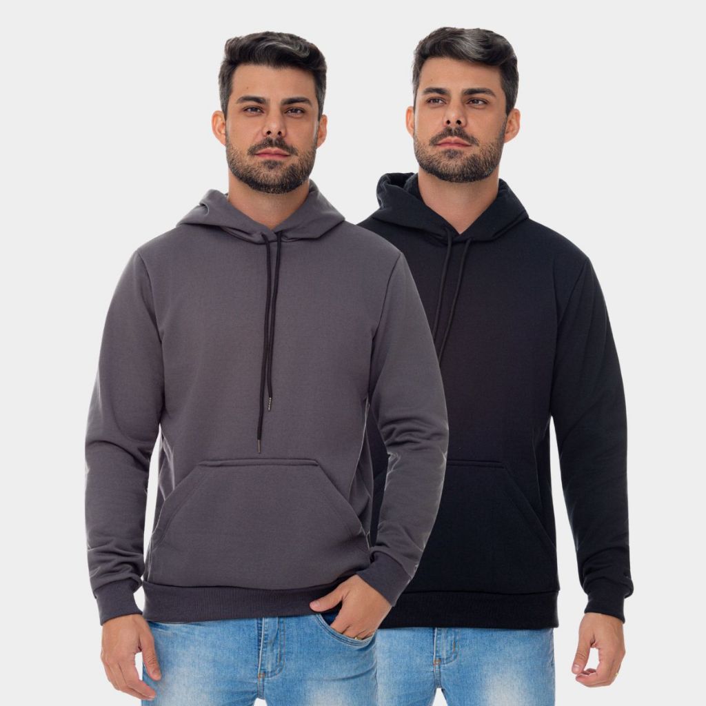 Combo 2 Moleton Moletom Canguru Liso Algodão Unissex Inverno Blusa de Frio Agasalho Casaco Quente