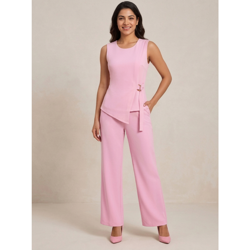 Conjunto Feminino Alfaiataria Blusa Regata Assimétrica E Calça Pantalona Office Elegante COD 251012