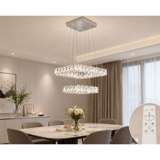 Lustre de Cristal  2Anéis Moderno LED 3COR COM CONTROLE   VL-733Q